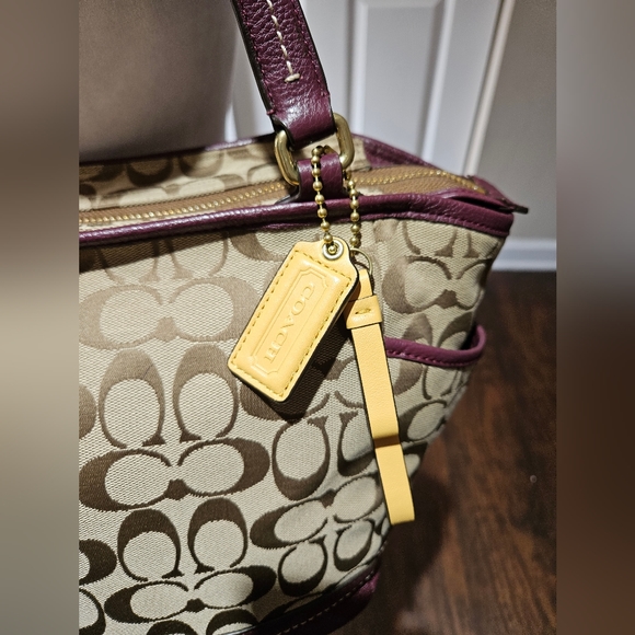 COACH AUTHENTIC F23297 PARK CARRIE SIGNATURE SATCHEL BURGUNDY COLOR PREOWNED - Picture 5 of 15